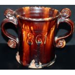 Antique Brown Glazed Two Handled Loving/Marriage Cup, Probably Bennington