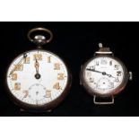 Military Style Trench Watch And Pocket Watch, Silver Wristwatch