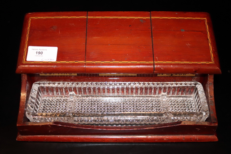 Early 20thC Mahogany Desk Tidy With Glass Pen Tray And Hinged