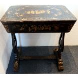 19thC Chinese Lacquered Work Table, With Hinged Top, Fully Fitted Interior