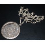 Five Lati Silver Coin Pendant And Chain, Total Weight 47 grams