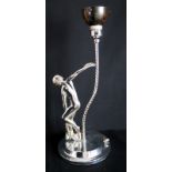 Art Deco Chrome Lamp, Barley Twist Stem, Naked Maiden With Outstretched Arm