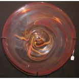Large Contemporary Blown Glass Coloured Roundel In Hues Of Orange & Brown