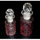 2 Cut Glass Bottles With Stoppers, Tallest 6 Inches