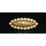 Victorian Gold Brooch, Central Lime Green Hardstone Set With