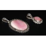 Pair Of Silver Mounted Pendants, Set With Pink Lustre Stones.