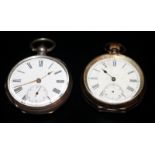 Two Open Faced Silver Pocket Watches, Both With White Enamelled
