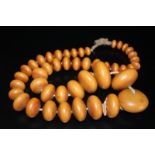 Unusual And Extraordinarily Large Tibetan Monks Reconstituted Amber Bead Necklace, Length 40 Inche