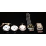 Mixed Watch Lot Comprising 3 Small Silver Pocket Watches, A Silver