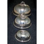 Elkington & Co Set Of 3 Victorian Silver Plated Meat Covers Of Plain Form With Moulded Edge, Largest