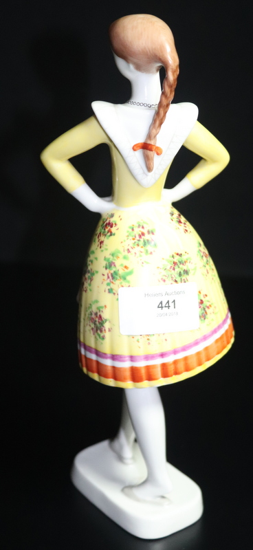 Hungarian Porcelain Figure Of A Young Dancing Girl In A Yellow Dress - Image 3 of 6