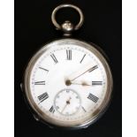 Silver Pocket Watch, White Enamel Dial, Roman Numerals, Subsidiary Seconds Dial, Engraved To Inner