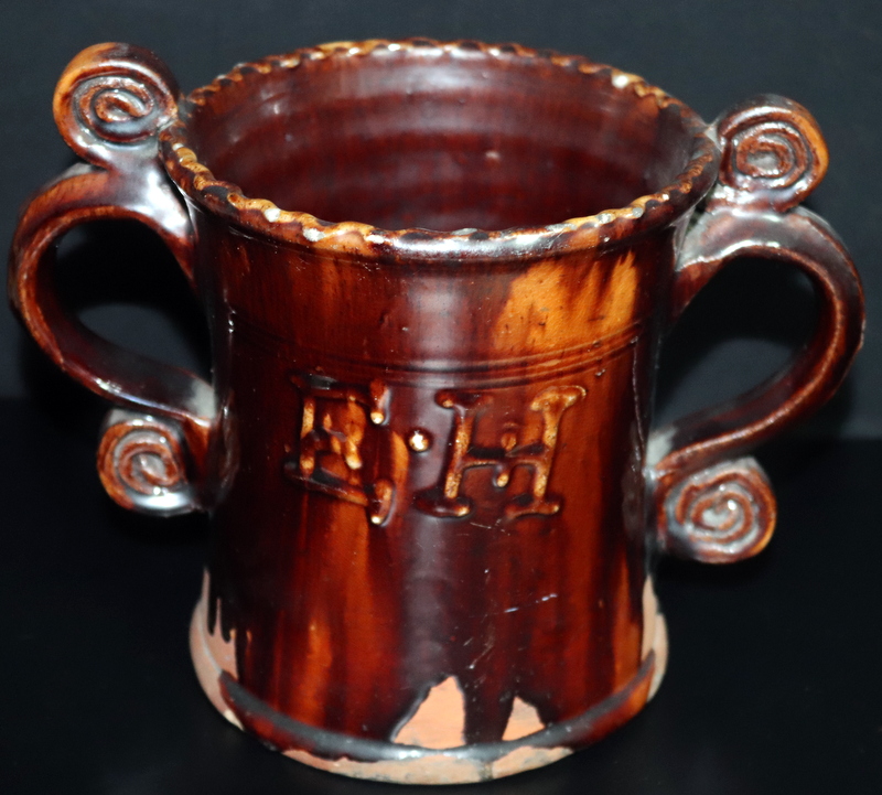 Antique Brown Glazed Two Handled Loving/Marriage Cup, Probably Bennington - Image 2 of 6