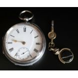 Silver Open Faced Pocket Watch, White Enamelled Dial With Roman Numerals And Subsidiary Seconds, Tic