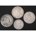 Four Silver Commemorative Coins, Queen Victoria, Edward VII, George V