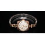 Ladies Early To Mid 20thC Wristwatch, 9ct Gold Case, Plated Expandable