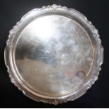 Solid Silver Tray Of Circular Form, Bouquet Design To Edge, Fully Hallmarked