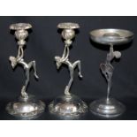 Pair Of Chrome Art Deco Candlesticks The Stems In The Form Of Naked Maidens