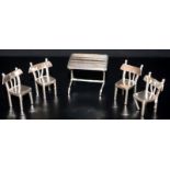 Novelty Silver Miniature Dining Table And Four Chairs, All Matching With Middle