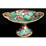 Large Antique Majolica Footed Comport Moulded With A Strawberry And