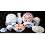 Mixed Box Of Oriental Porcelain/Pottery Comprising Imari Bowl, Soup Bowls, Blue & White Plates Etc,