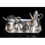 Miniature Silver Tea Set Comprising Tray, Teapot, Coffee Pot, Cream Jug And Sugar Bowl, All Fully Ha