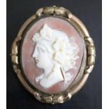 Victorian Yellow Metal Cameo Brooch, Depicting A Classical Maiden