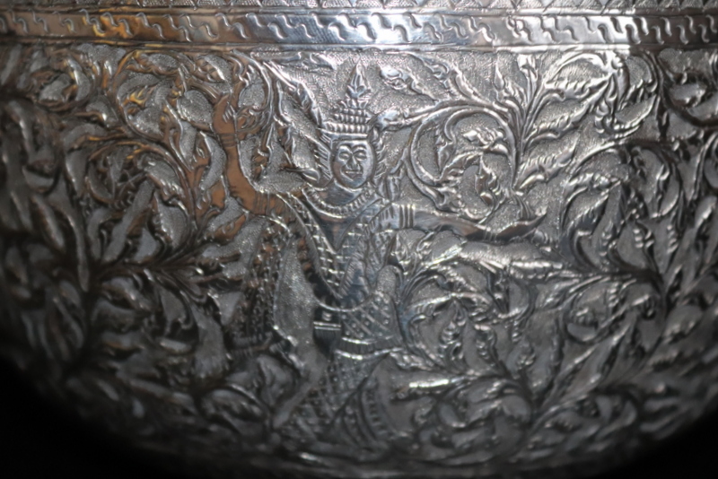 19thC Burmese Silver Bowl, Finely Embossed With Dancing Temple Girls - Image 6 of 6