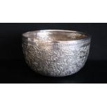 19thC Burmese Silver Bowl, Finely Embossed With Dancing Temple Girls