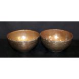 Two Middle Eastern Antique Brass Engraved Food Bowls, Finely Engraved