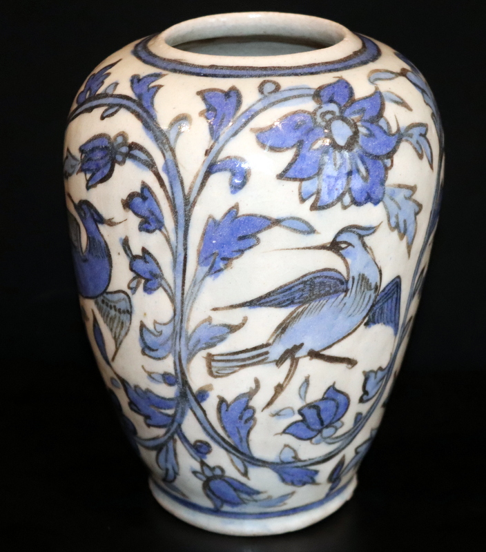 Antique Iznik Pottery Vase, Ovoid Shape Decorated With Bird And Flower - Image 2 of 4