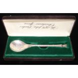 Solid Silver John Pinches Christmas Spoon In Case, Dated 1976, Fully