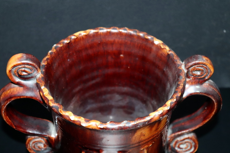 Antique Brown Glazed Two Handled Loving/Marriage Cup, Probably Bennington - Image 3 of 6