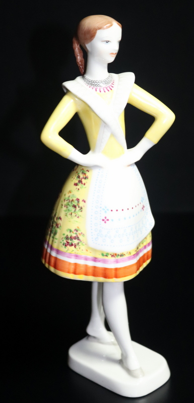 Hungarian Porcelain Figure Of A Young Dancing Girl In A Yellow Dress