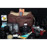 Samsonite Leather Bag Containing Cameras, Lenses, Accessories,Etc