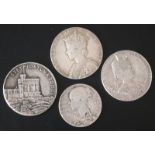 Four Silver Commemorative Coins, Queen Victoria, Edward VII, George V & George VI