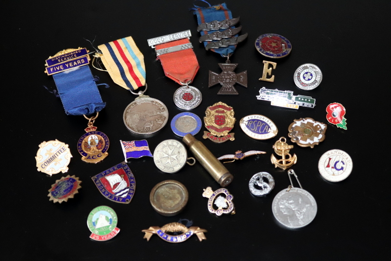 Box Containing A Selection Of Military Medals, Pins, Bullet Case, Etc - Image 2 of 3