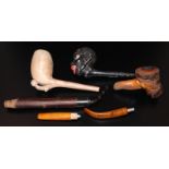 Collection Of Pipes, To Include Wooden And Clay Pipes, Five In Total