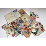 Large clear folder of stamps on and off paper. Many earlier and better noted including two shillings