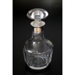 German Silver Topped Glass Decanter Faceted Glass Body