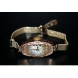 9ct Gold Ladies Watch Attached To Rolled Gold Mesh Bracelet