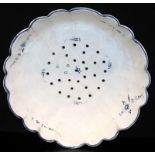 18thC French Pearlware Strainer, With Applied Blue Underglaze