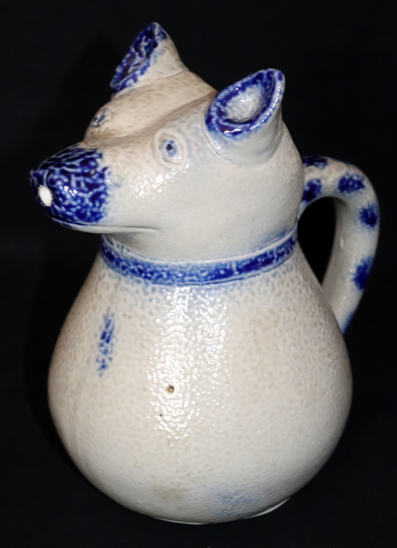 Antique Pottery Salt Glazed Jug In The Form Of A Pig, Blue