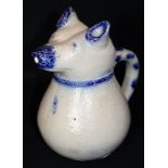 Antique Pottery Salt Glazed Jug In The Form Of A Pig, Blue