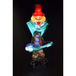 1960's Murano Clown Figure Holding Guitar, 13.5 Inches Tall