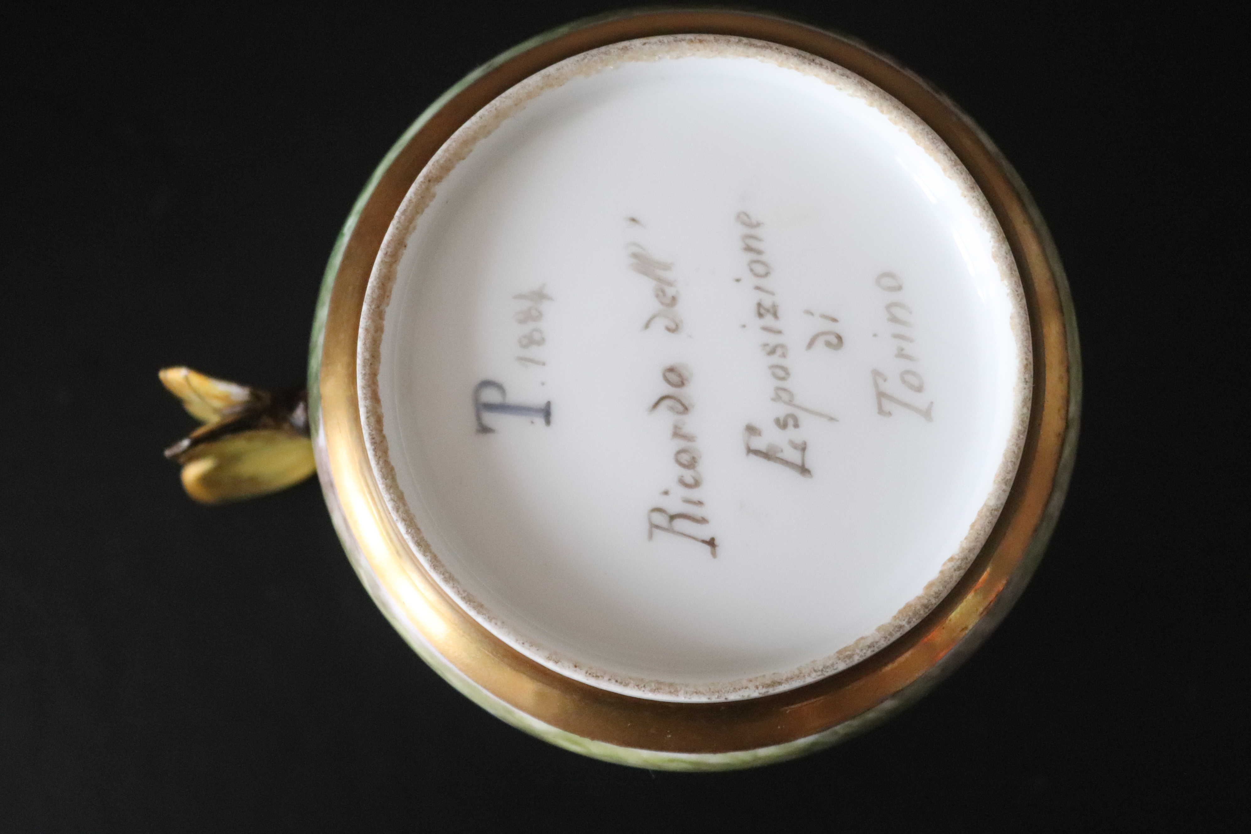 1884 French Exhibition Hand Painted Cup, With Continuous Landscape, Moulded Butterfly Handle, Marked - Image 3 of 3