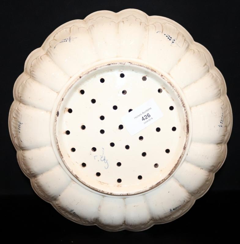 18thC French Pearlware Strainer, With Applied Blue Underglaze - Image 2 of 3