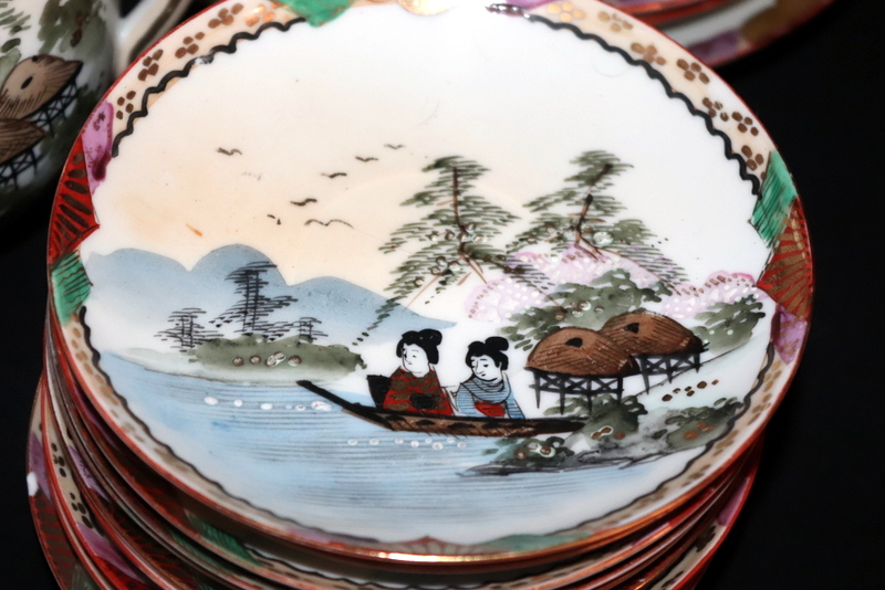 Oriental Tea Set, Painted Figures In Boat With Mountain Scene - Image 3 of 4