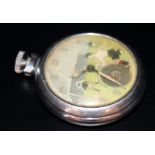 Silver Tone Pocket Watch, With Illustrated Football Scene Dial