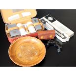 Mixed Lot, Includes Knife, Opera Binoculars And Carved Wooden Bowl, Together With A Vanity Set